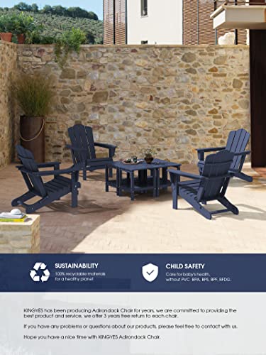 KINGYES Folding Adirondack Chair, HDPE All-Weather Adirondack Chair, Navy