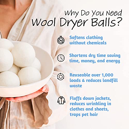 Wool Dryer Balls - 6-Pack - XL Premium Natural Fabric Softener, Laundry Balls for Dryer