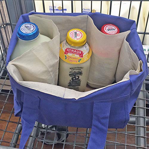 Organic Cotton Deluxe Reusable Grocery Shopping Bag with Bottle Sleeves - Natural 3 Pack (heavy duty, washable)