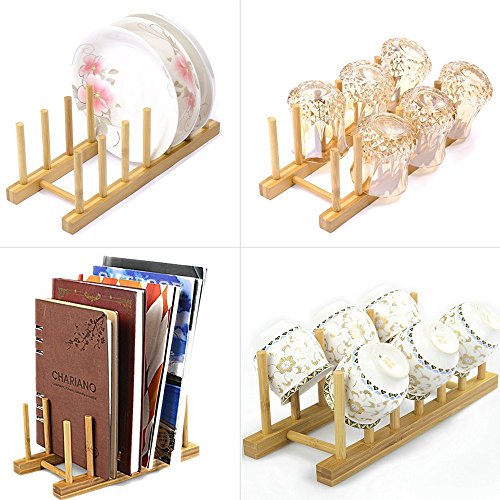 Innerneed Bamboo Kitchen Dish / Plate / Bowl / Cup / Book / Pot Lid / Drying Rack Stand Drainer Storage Holder Organizer