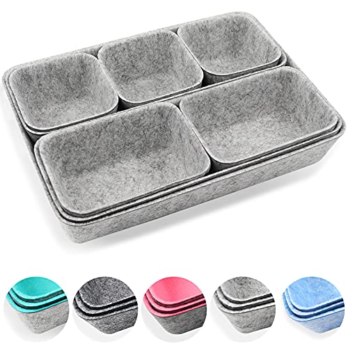 Newthinking Felt Drawer Organizer Tray, 8 Pack Shallow Desk Drawer Organizer, Save Desk Space Dividers Box for Office Gadgets and Jewelry Storage (Gray)