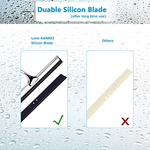 Love-KANKEI Shower Squeegee Shower Doors Glass Squeegee with 1 Replacement Rubber Blade and Hook Wall Mount Stainless Steel Wiper Bathroom Squeegee