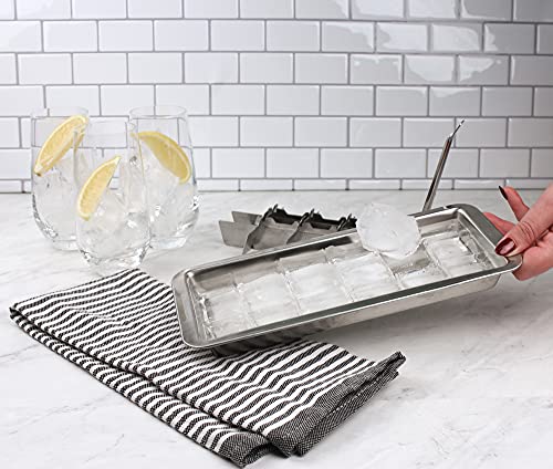 Vintage Inspired Ice Cube Tray, 11"  | Levers Remove Cubes | Heavy Duty Stainless Steel | Dishwasher Safe