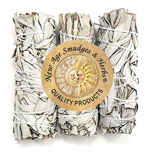( Pack of 3)-New Age Smudges & Herbs - Premium Organic California White Sage 4 Inches Long. Use for Home Cleansing, and Fragrance, Meditation, Smudging Rituals. Grown Organically on private family farms and packaged in the USA.