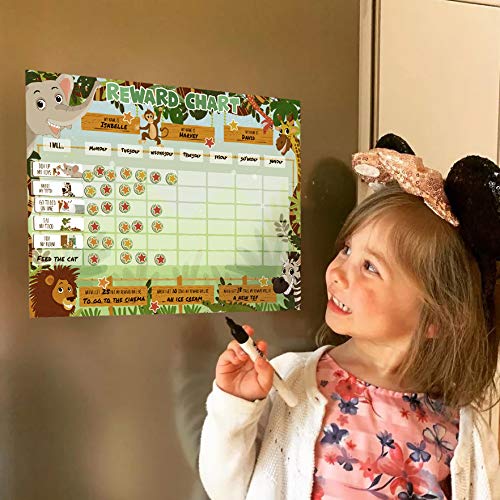 Luigi's Large Safari Animal Magnetic Star/Reward Chart for Kids: Encourages Good Behaviour and Customisable with Choice of Magnets and Dry Erase Feature