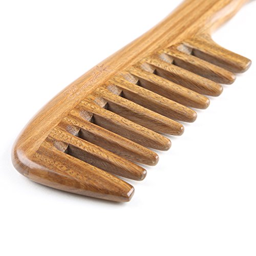 Breezelike Sandalwood Hair Comb - No Static Handmade Wide Tooth Comb - Natural Wooden Detangling Comb with Gift Box