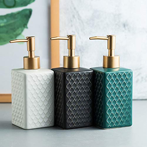 Ceramics Gold Soap Dispenser for Kitchen, Refillable Soap Pump Dispenser for Shower Square Hand Soap Dispenser for Bathroom with Gold Pump, 11.3 oz