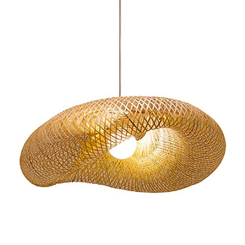 XINDAR Pendant Lighting for Kitchen Island, Modern Twist Hanging Light Kit Bamboo 1 Light Dining Room Pendant Lamp in Beige (31.5 inch)