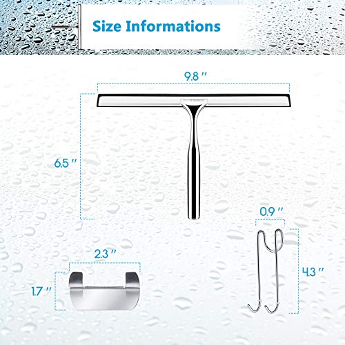 Love-KANKEI Shower Squeegee Stainless Steel Shower Wiper Shower Scraper with Replacement Rubber Blade and Hanging Hooks for Bathroom, Window, Car