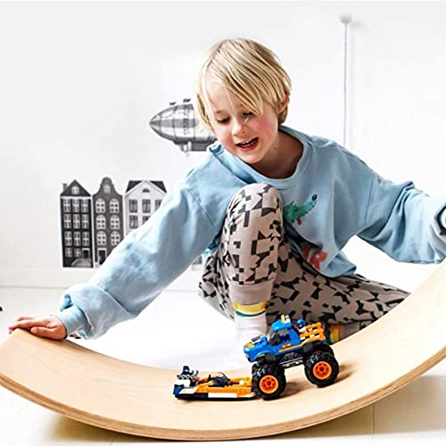 Gentle Monster Wooden Wobble Balance Board 35 Inch Rocker Board Natural Wood Kids Toddler Open Ended Learning Toy Yoga Curvy Board for Classroom