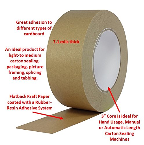 ProTapes Pro 183 Rubber Paper Carton Sealing Tape, 7.1 mils Thick, 55 yds Length x 2" Width, For Light-to-Medium Packaging, Light Brown (Pack of 1)