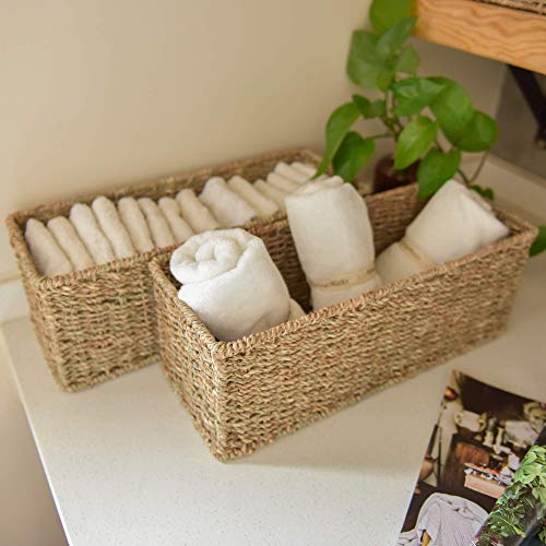 StorageWorks Seagrass Woven Storage Basket, Bathroom Storage Organizer Basket, Toilet Paper Basket, Storage Basket for Toilet Tank Top, 16.9 inch x