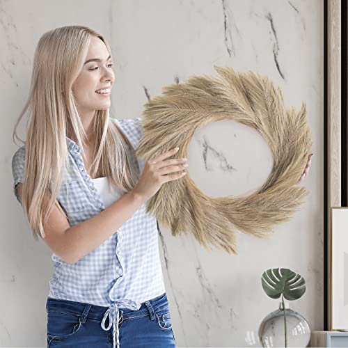 Lozidecor Faux Pampas Wreath for Boho Wall Decor | 27" Large Fall Wreath | Artificial Pampas Grass Wreath for Boho Fall Decor | Home Interior & Exterior Silk Boho Style Design Decoration (Taupe Gray)