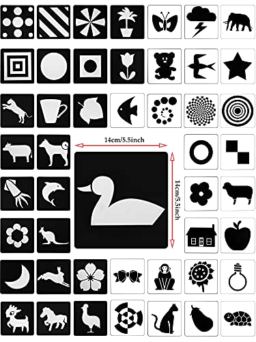 48 Pictures High Contrast Newborn Cards Black And White Contrast Flash Cards Cardsfor infants Baby Picture Cards For Newborn Babies Toys ,5.5 x 5.5 Inch