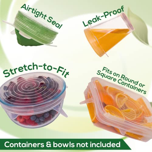 unwasted Reusable Silicone Lids – Versatile Freezer to Microwave Cover for Food – Leak-Proof Silicone Stretch Lids for 3” - 12” Container, Bowl, or Cup – Dishwasher Safe Silicone Bowl Covers transparent Variety Pack (Set of 7)