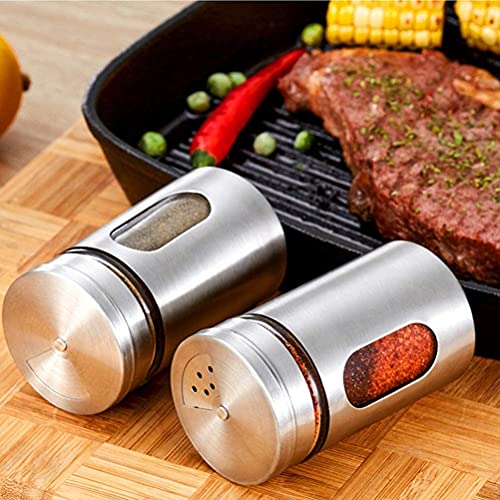 JVLM HOME Premium Glass Salt and Pepper Shakers Dispensers Set with Stainless Steel lids (Stainless Steel)