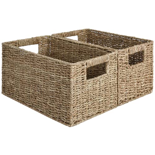 StorageWorks Seagrass Storage Baskets, Rectangular Wicker Baskets with Built-in Handles, Medium, 13 ¼ x 8 ¼ x 7 inches, 2-Pack