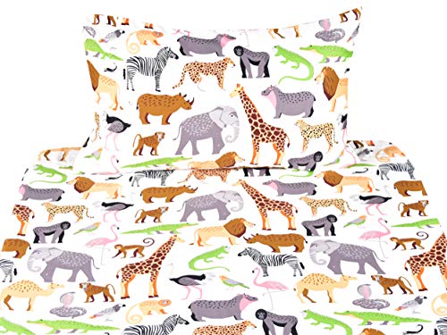 J-pinno Jungle Animals Leopard Ostrich Crocodile Snake Twin Sheet Set Kids Boys Bedroom Decoration Gift, 100% Cotton, Flat Sheet + Fitted Sheet + Pillowcase Bedding Set (Twin, 15)