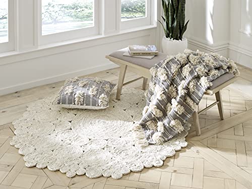 Fab Habitat 100% Cotton Fringe Throw Blanket with Tassels - Breathable All-Season - Warm, Super Soft, Machine Washable - Perfect Accent for Sofa & Bed - Fulton - Gray, 50 x 60