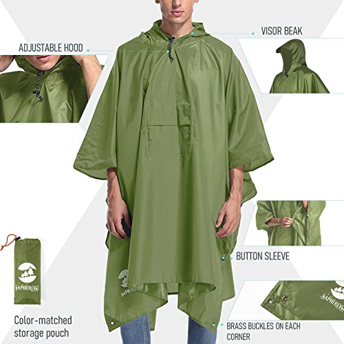 SaphiRose Hooded Rain Poncho Waterproof Raincoat Jacket for Men Women Adults(Green)