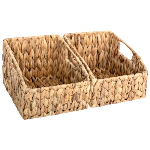 StorageWorks Water Hyacinth Wicker Baskets with Built-in Handles, Hand Woven Baskets for Organizing, Natural, 2-Pack, 7 ¾"L x 9 ½"W x 6 ½"H