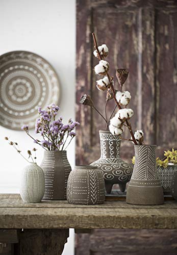 Creative Co-op DF0842 White Stoneware Textured Black Polka Dots (Set of 3 Sizes) Vase