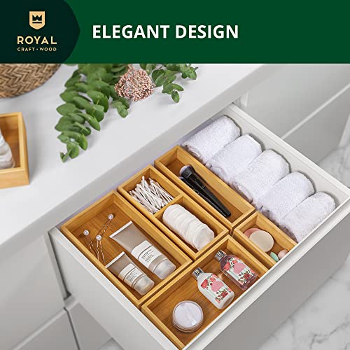 Royal Craft Wood Bamboo Drawer Organizer Storage Box / Bin Set - 5-Piece Multi-Use Drawer Organizer for Kitchen, Bathroom, Office Desk, Makeup