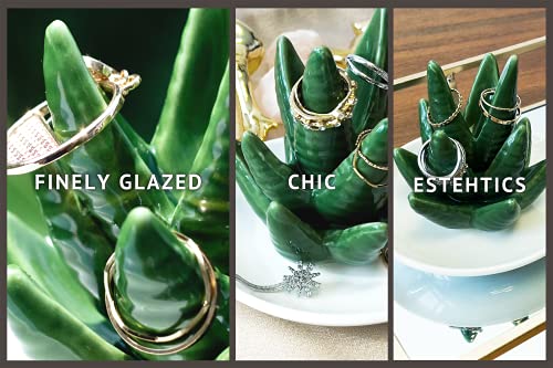 EZDC Glazed Ceramic Ring Dish, Green Chubby Aloe Vera Ring Holder Dish, 4.5” Jewelry Dish, Ring Holder for Jewelry, Rings, Earrings & Necklaces