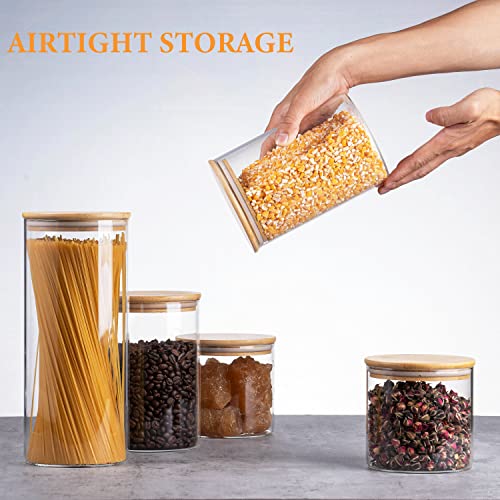 YUNCANG Glass Storage Jars [Set of 5],Clear Glass Food Storage Containers with Airtight Bamboo Lid Stackable Kitchen Canisters for Candy,Cookie,Rice