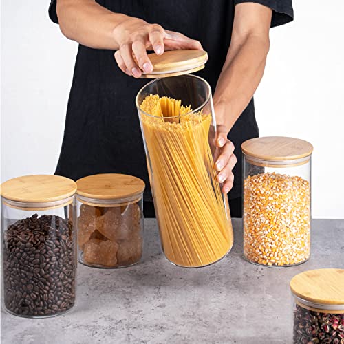 Glass Food Storage Jars Containers Cookie Jar with Airtight Bamboo Lid Set  of 5