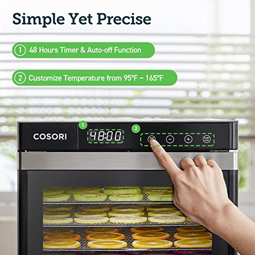 COSORI Food Dehydrator for Jerky, Large Drying Space with 6.48ft², 600W Dryer Machine, 6 Stainless Steel Trays, 48H Timer, 165°F Temperature Control, for Fruit, Meat, Dog Treats, Herbs, and Yogurt
