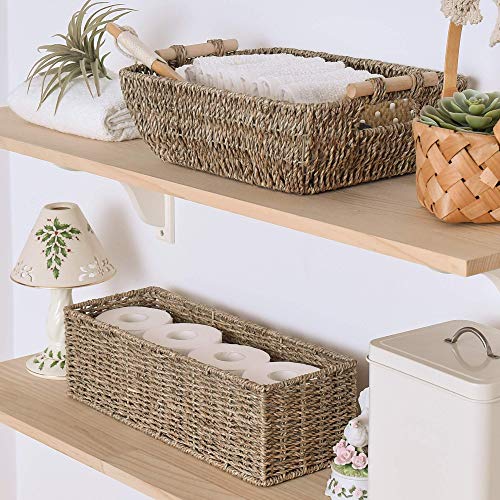 StorageWorks Seagrass Woven Storage Basket, Bathroom Storage Organizer Basket, Toilet Paper Basket, Storage Basket for Toilet Tank Top, 15 ¾"L x 6 ½"W x 4 ¼"H, 2-Pack