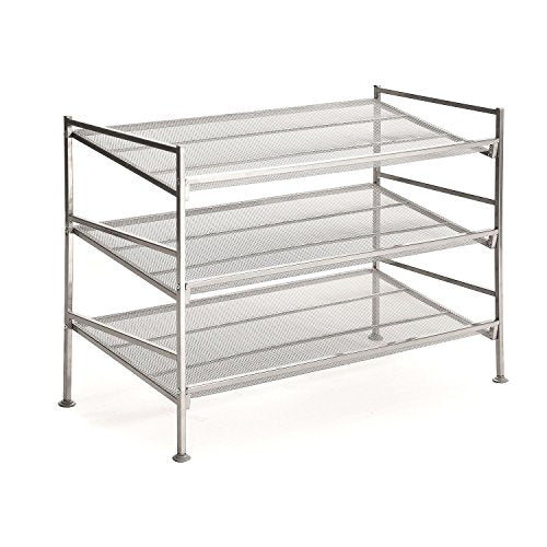 Seville Classics Multi Level Shoe Rack Sturdy Freestanding Shelf for Bedroom, Closet, Entryway, Stackable Durable Metal Home Storage, 3- Tier, 12-Pair Adjustable, Satin Pewter Mesh 1 Piece