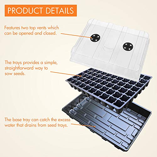 Gardzen 5-Set Garden Propagator Sets, Smiling Face Seed Tray Kits with 350-Cell, Comes with Dome and Base 18" x 14" (70-Cell Per Tray)