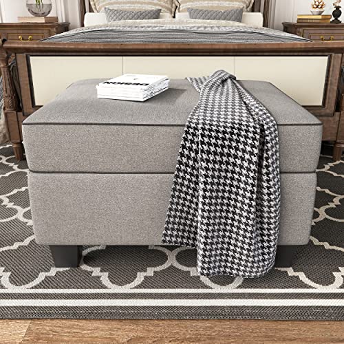 HONBAY Storage Ottoman with Hydraulic Rod, Linen Fabric Storage Bench, Rectangle Footstool Ottoman with Storage, Grey