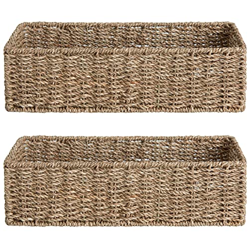 StorageWorks Seagrass Woven Storage Basket, Bathroom Storage Organizer Basket, Toilet Paper Basket, Storage Basket for Toilet Tank Top, 15 ¾"L x 6 ½"W x 4 ¼"H, 2-Pack