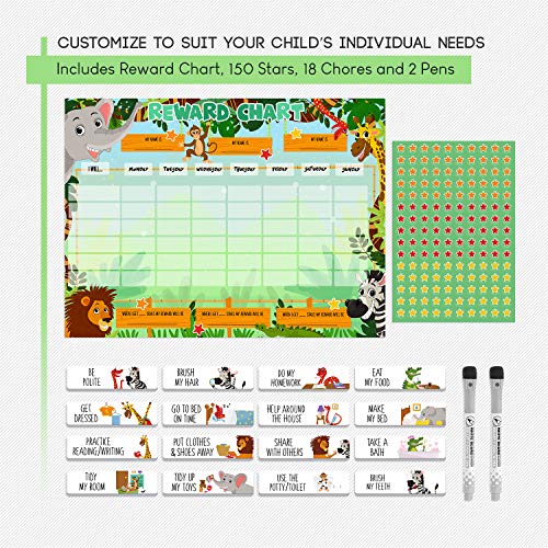 Luigi's Large Safari Animal Magnetic Star/Reward Chart for Kids: Encourages Good Behaviour and Customisable with Choice of Magnets and Dry Erase Feature