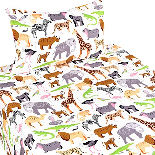 J-pinno Jungle Animals Leopard Ostrich Crocodile Snake Twin Sheet Set Kids Boys Bedroom Decoration Gift, 100% Cotton, Flat Sheet + Fitted Sheet + Pillowcase Bedding Set (Twin, 15)