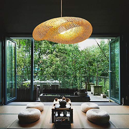 XINDAR Pendant Lighting for Kitchen Island, Modern Twist Hanging Light Kit Bamboo 1 Light Dining Room Pendant Lamp in Beige (31.5 inch)