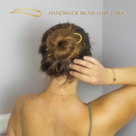 Handmade Hair Pin for bun, Light Weight Brass / Copper Hair Fork | Large | Long Hair Accessories, Metal Hair Pin, French Hair Pin, U Pin